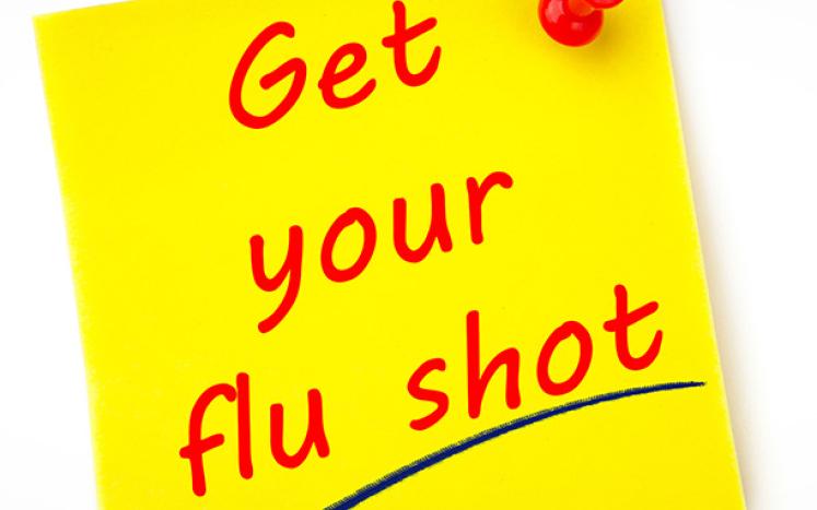 A sticky note that says "Get your flu shot"