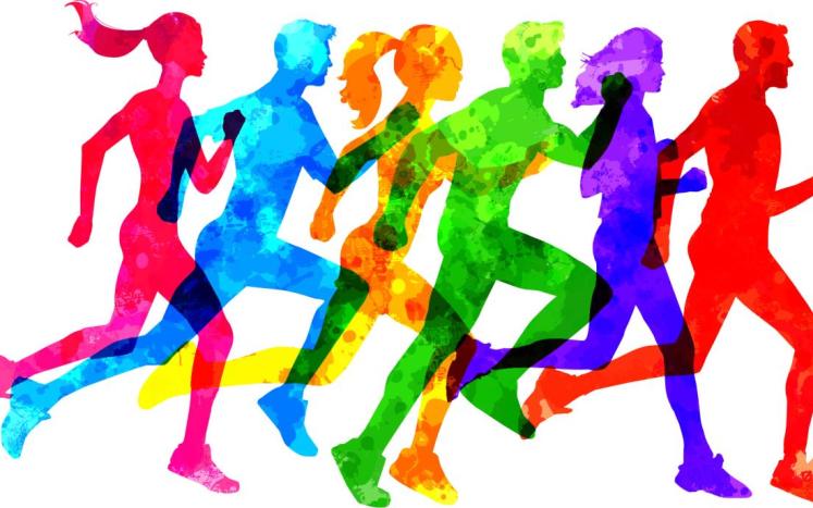 a group of multicolored silhouettes of people running