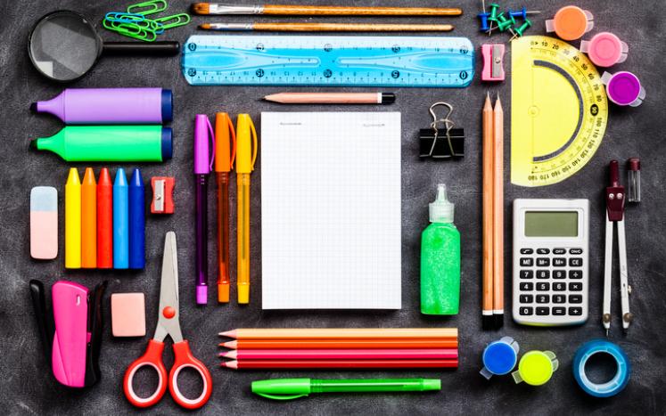 Picture of common school supplies.